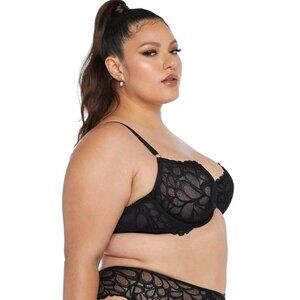 Savage X Fenty Not Sorry Womens 42DDD Unlined Lace Balconette Bra Black NWT